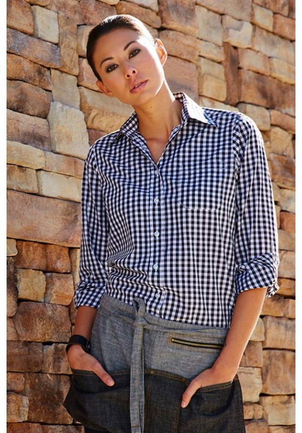 WOMENS DARK NAVY GINGHAM DRESS SHIRT WOMENS DARK NAVY GINGHAM DRESS SHIRT