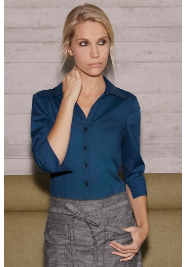 WOMENS FINESSE 3/4-SLEEVE FITTED SHIRT WOMENS FINESSE 3/4-SLEEVE FITTED SHIRT